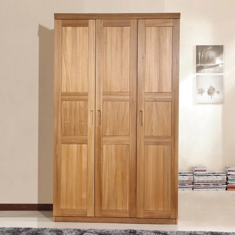纯榆木大衣柜多功能收纳柜全实木整体三门衣柜卧室衣橱 可定制