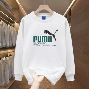 男上衣宽松加绒个性 圆领长袖 纯棉卫衣秋冬2025新款 打底衫 奥莱