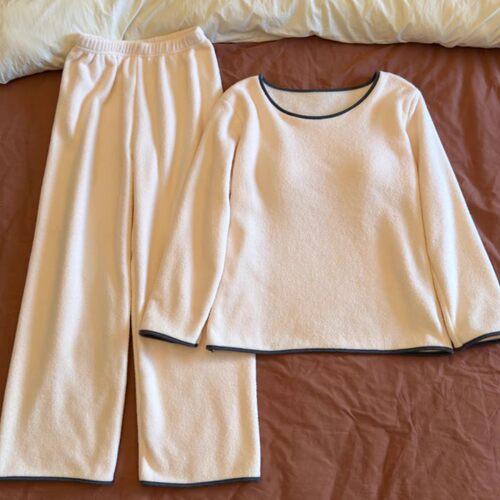 半边绒女保暖胸垫睡衣两件套