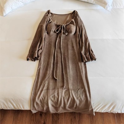 春秋冬季新款海岛绒带胸垫睡裙女