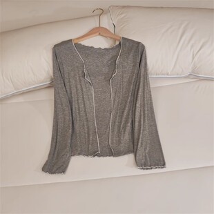 四季薄款长袖开衫莫代尔睡衣女单件上衣新款网红风可外穿居家外套