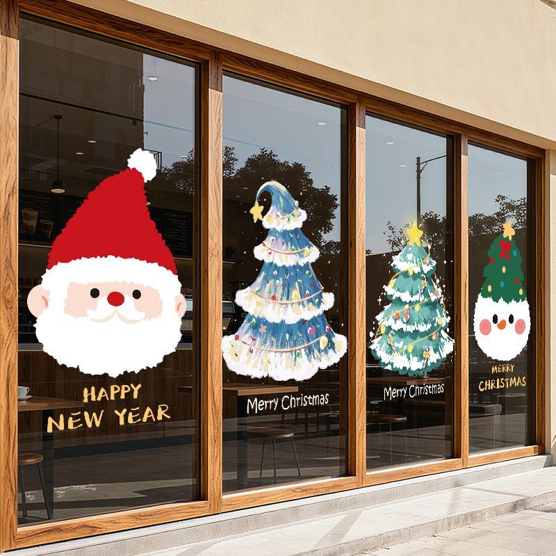 圣诞节装饰场景布置节日窗花贴画商场橱窗圣诞老人静电玻璃门贴纸