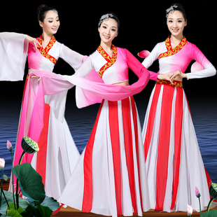 古典舞演出服女飘逸中国风开叉水袖 练功服现代舞蹈艺考大摆裙 广袖