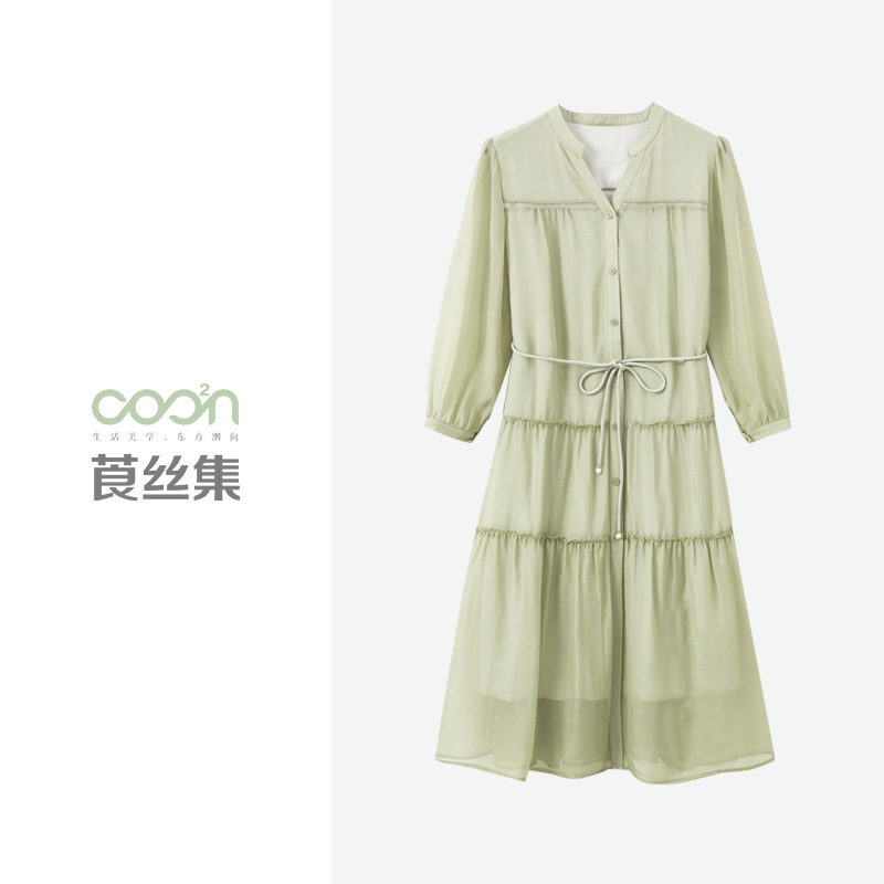 莨丝集/COO²N女装 真丝雪纺系带公主连衣裙-D30LYQ21