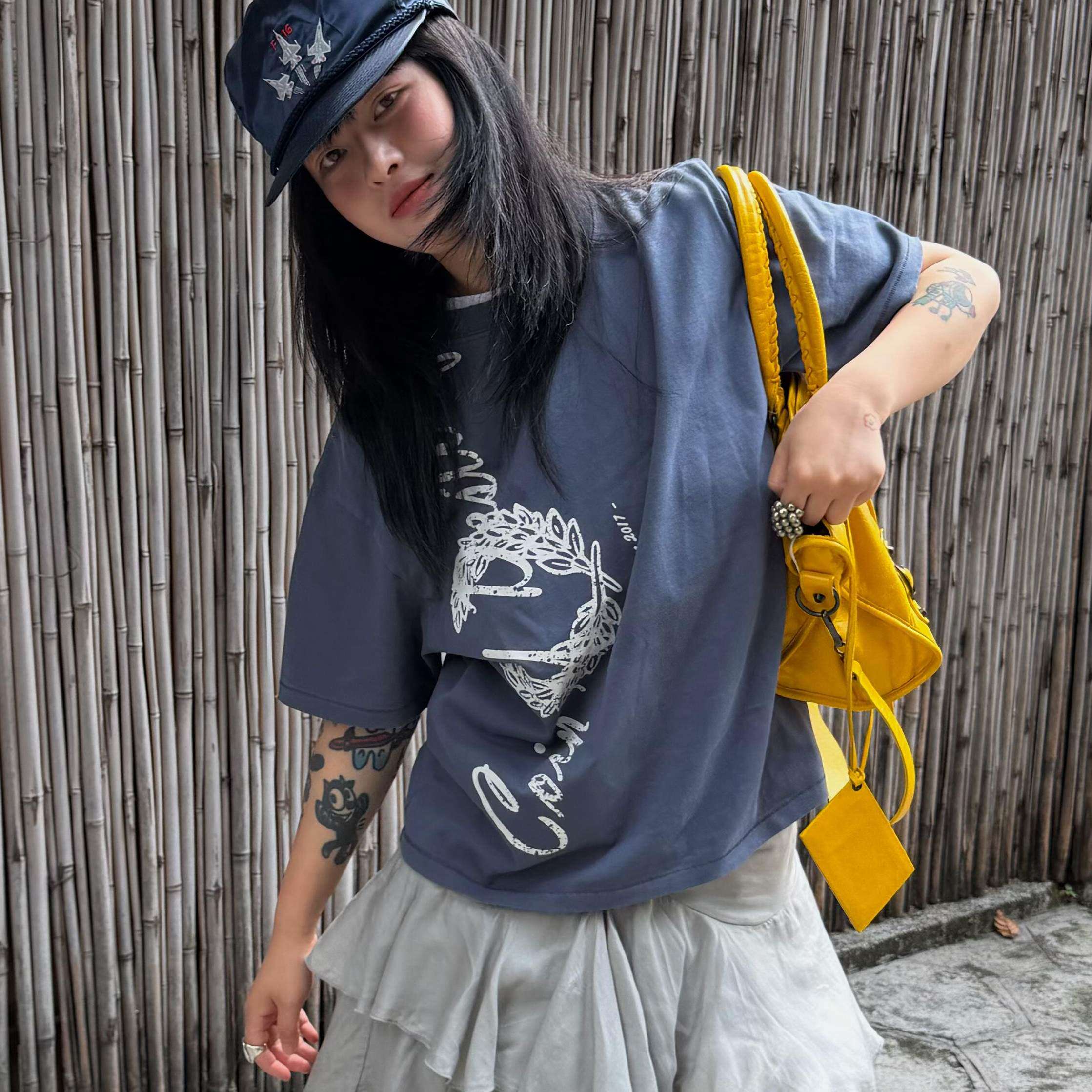 美式复古运动麦穗字母印花慵懒休闲宽松纯棉舒适短袖T恤上衣女夏