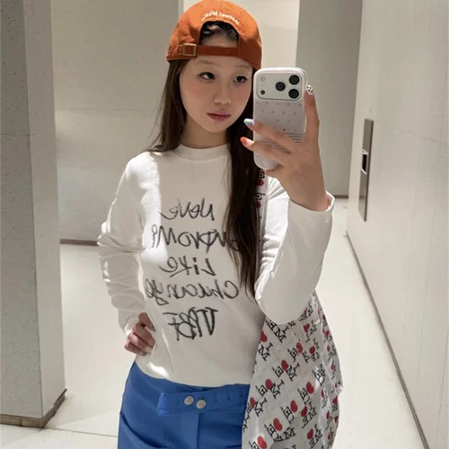 韩系ins字母印花长袖T恤女
