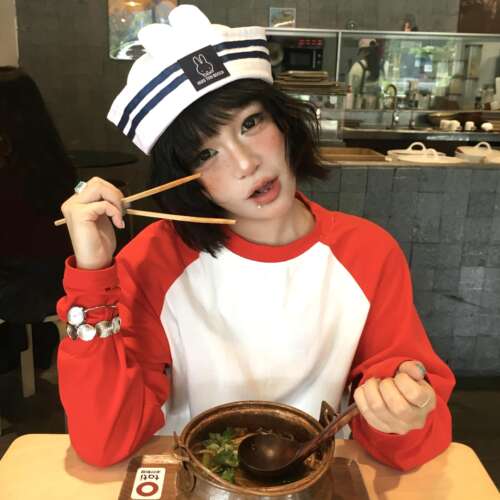 韩国ins撞色插肩宽松长袖T恤女
