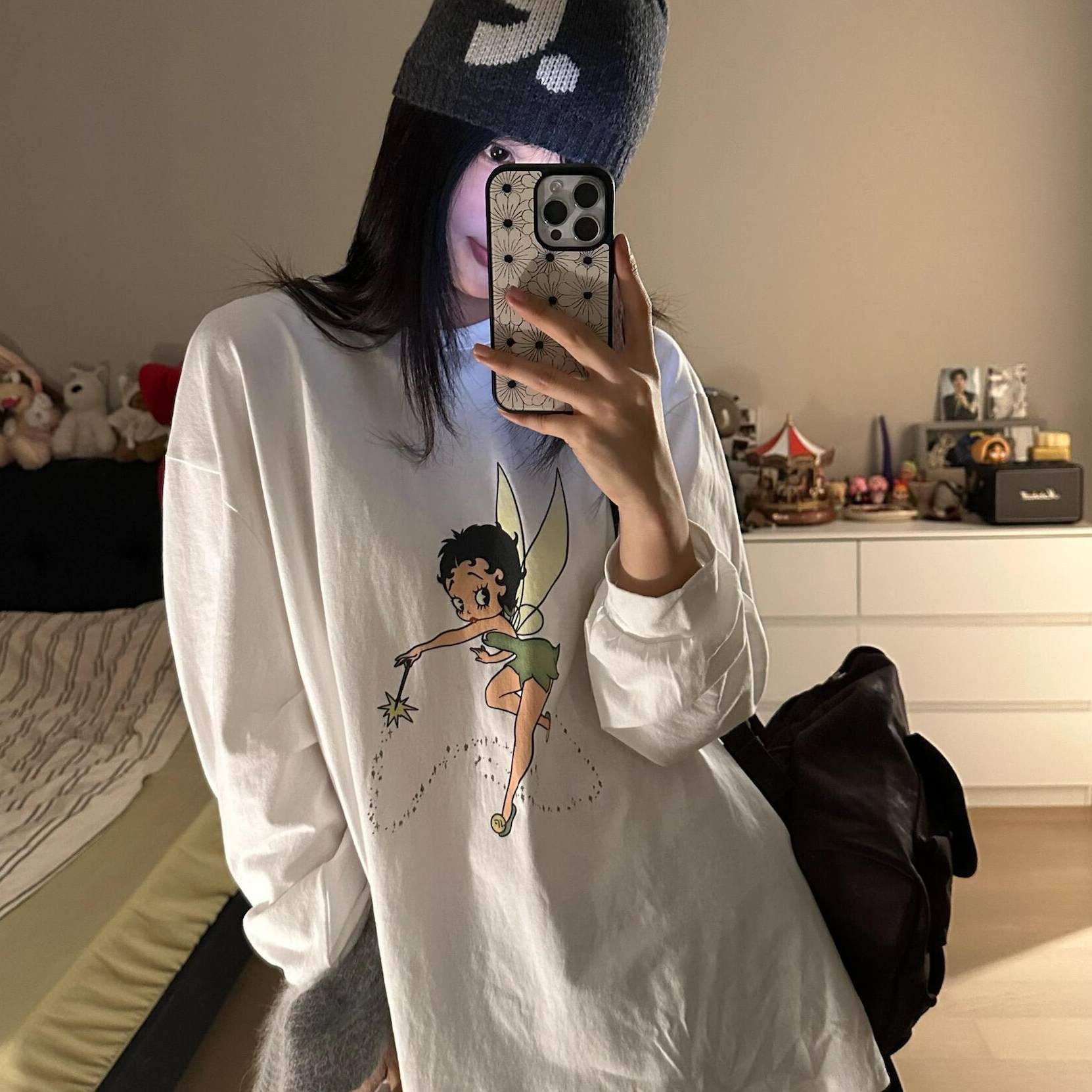 韩系贝蒂小精灵印花长袖薄款T恤图片
