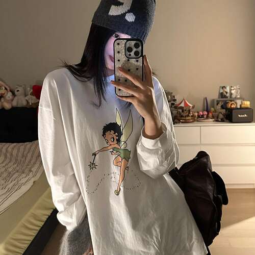 韩系贝蒂小精灵印花长袖薄款T恤