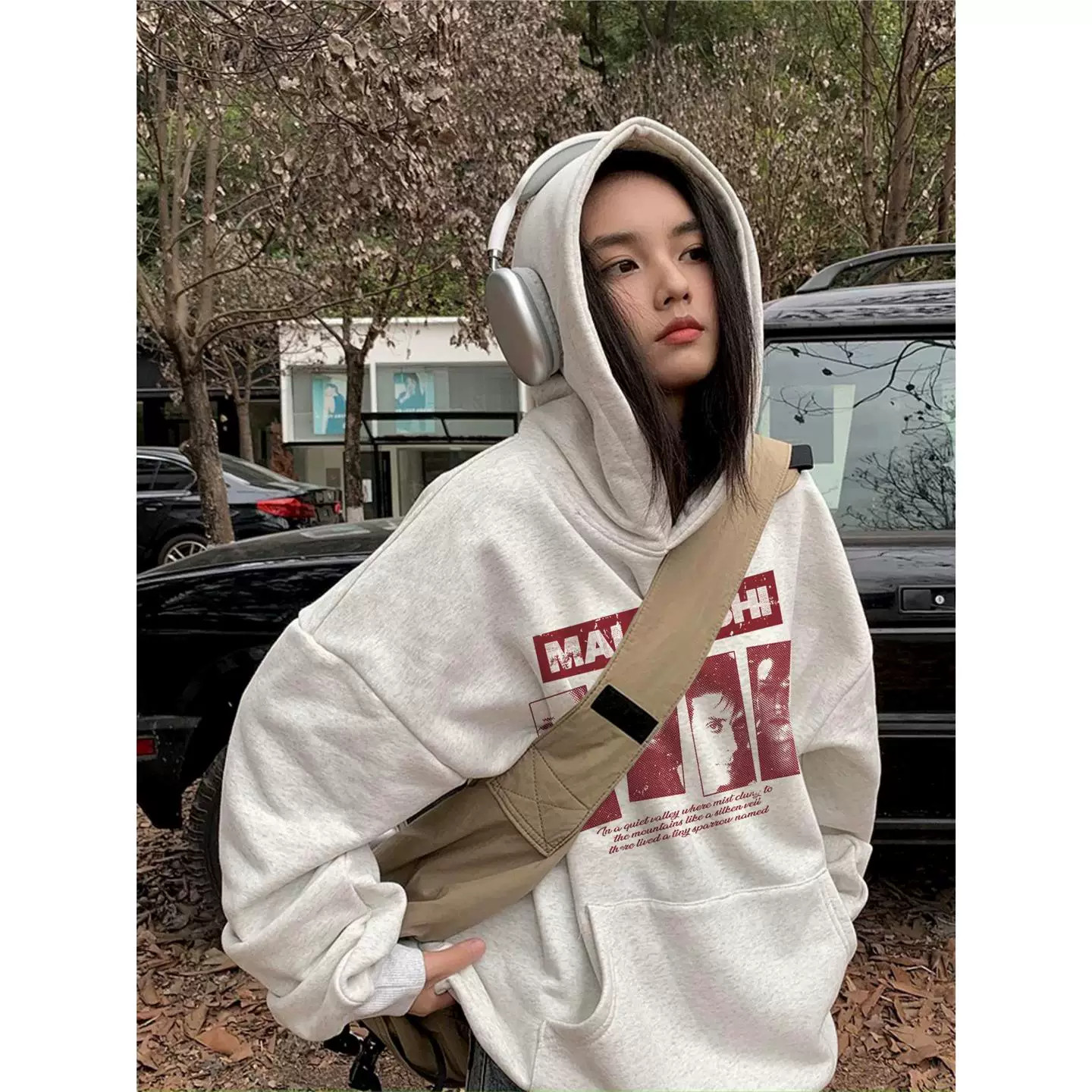 美式复古人物印花长袖连帽卫衣女2026新款秋冬季宽松潮牌慵懒外套