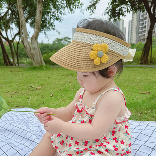 儿童防晒帽女童空顶帽草帽男童海边沙滩帽 宝宝遮阳帽婴儿帽子夏季