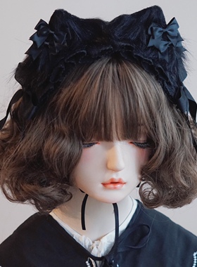 本守造原创手工猫耳发带bnt lolita kc黑色蝴蝶结蕾丝