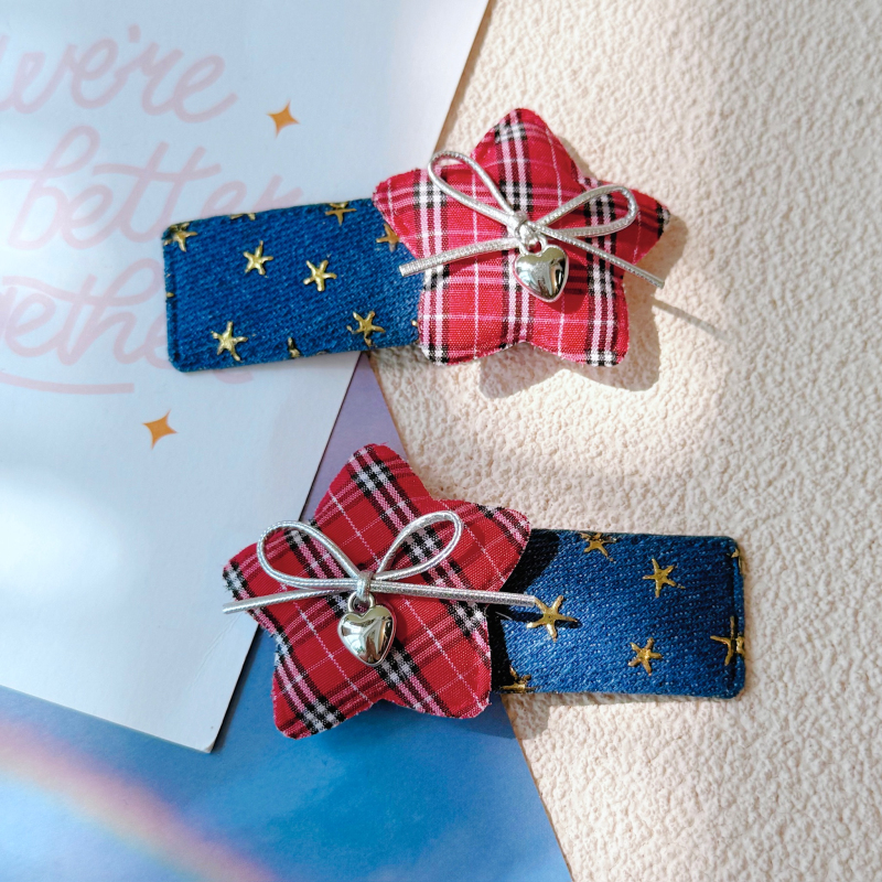 本守造原创红格星星印金牛仔发夹