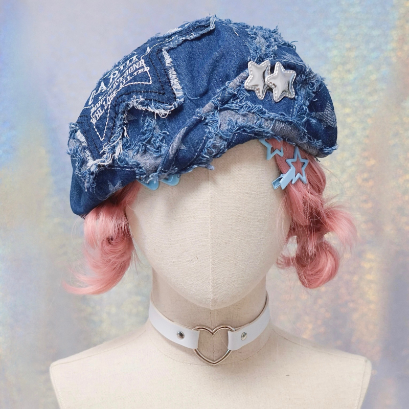 本守造原创毛边星星深蓝云朵帽