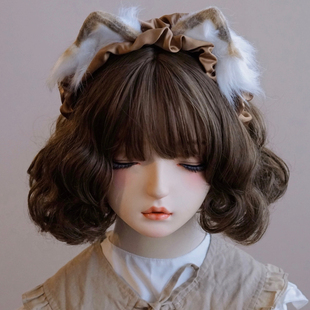 本守造原创手工荷叶边橘灰花纹小猫耳朵发箍兽耳lolita毛绒kc棕色