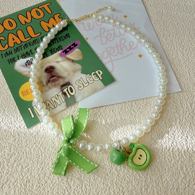 本守造原创青苹果切片蝴蝶结项链