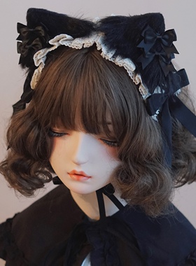 本守造原创手工黑白蝴蝶结猫耳发带Lolita kc