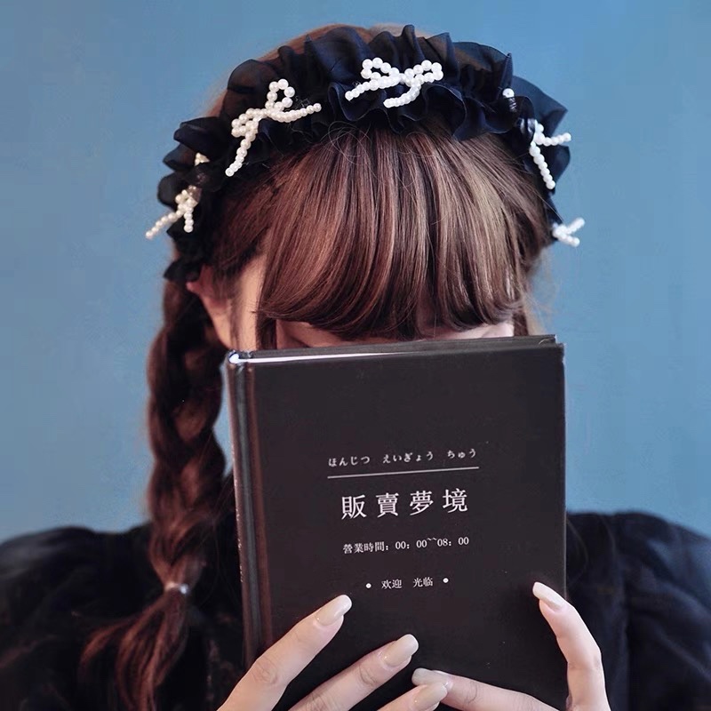 原创褶皱发箍欧根纱蝴蝶结日系