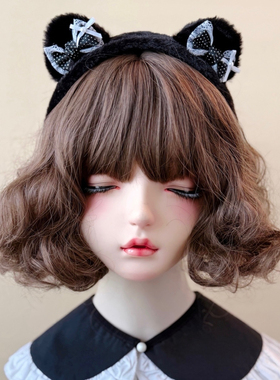 本守造原创手工波点蕾丝蝴蝶结小熊耳朵发箍兽耳lolita毛绒kc黑色