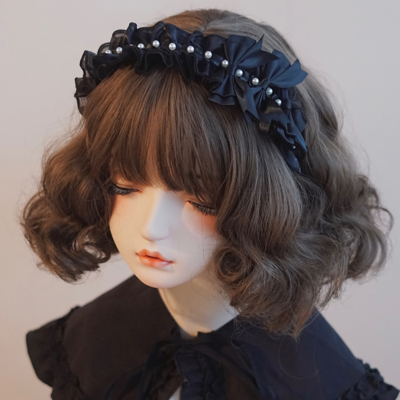 本守造原创蝴蝶结荷叶边珍珠发箍