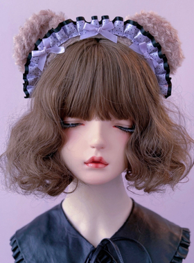 本守造原创手工波点荷叶边小熊耳朵发箍兽耳lolita毛绒kc黑色紫色