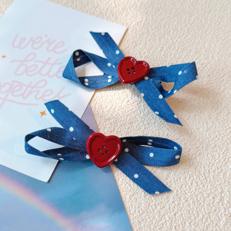 本守造原创爱心扣波点蝴蝶结发夹