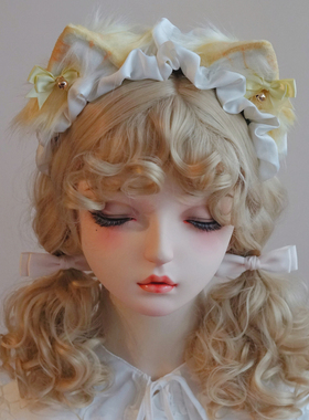 本守造原创手工浅黄猫耳发箍兽耳lolita毛绒kc白色