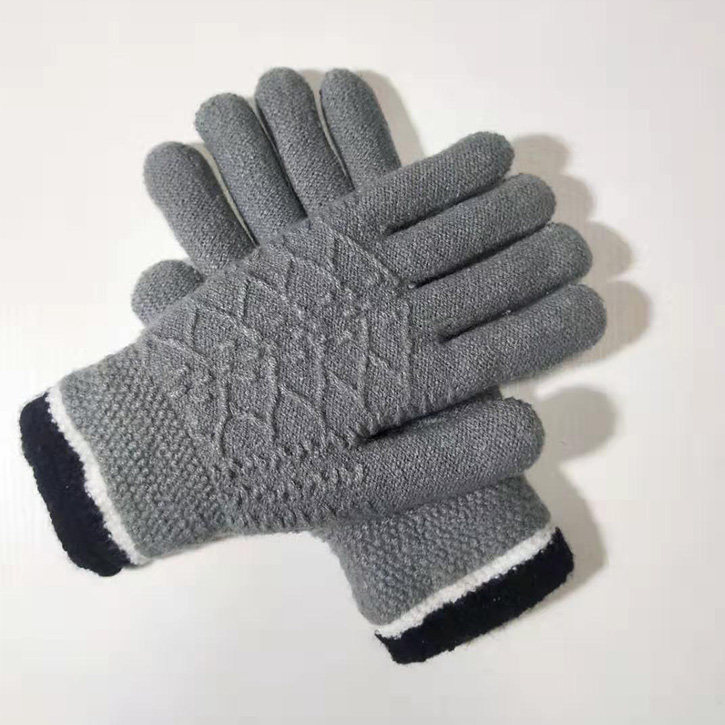 双层加厚手套男式冬季防寒保暖加绒针织毛线户外开车骑行韩版青年