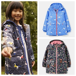 【猫耳】2-12码 英JOU男童女童连帽薄绒中长款防水风雨衣外套
