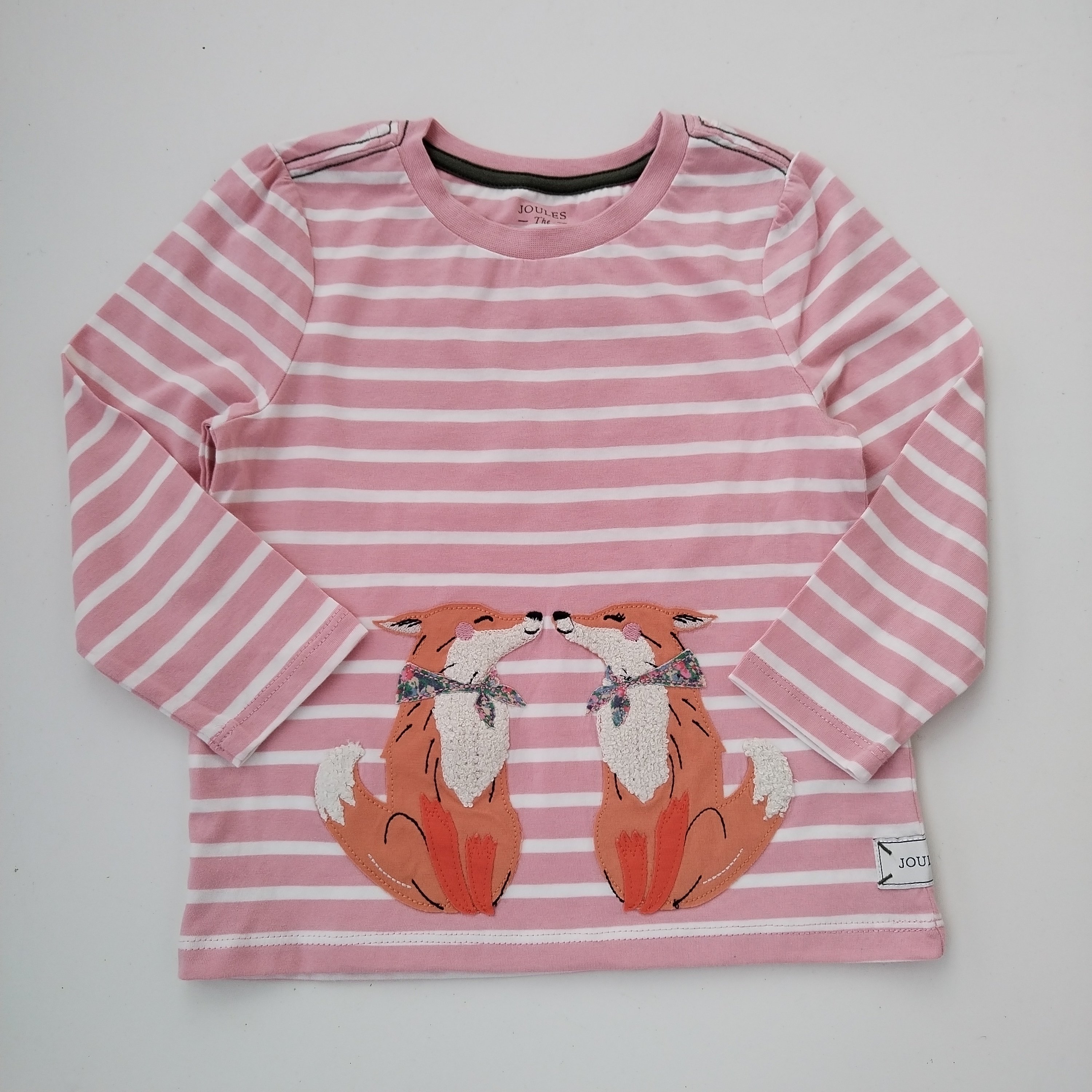 【猫耳】2-8码 英JOU女童纯棉条纹贴布狐狸长袖T恤衫春秋上衣,童装/婴儿装/亲子装,T恤,淘宝优惠券,粉丝福利购,淘宝优惠卷