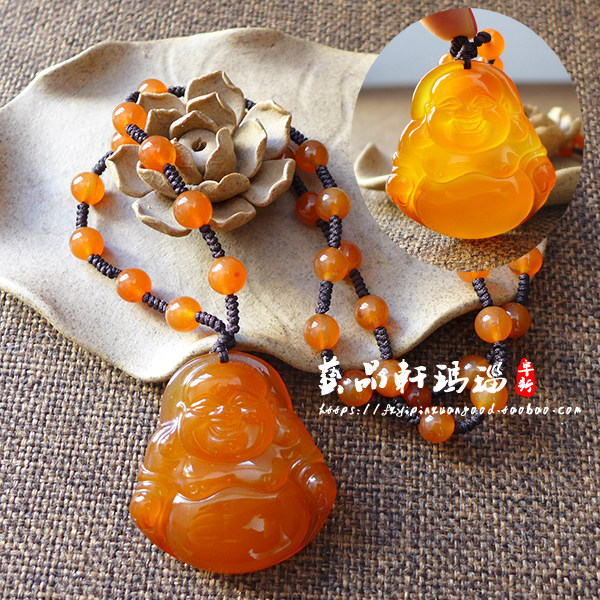 玛瑙毛衣链橘红色挂件佛牌吊坠