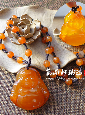 玛瑙毛衣链橘红色挂件佛牌吊坠