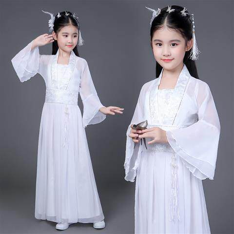 白娘子汉服儿童青城山下白素贞演出服女童连衣裙古典舞蹈表演服夏