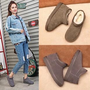 雪地靴女冬季2025新款防水防滑短筒靴低帮雪地棉鞋加厚加绒面包鞋