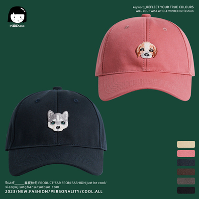 日系工装复古萌犬狗狗贴布鸭舌帽