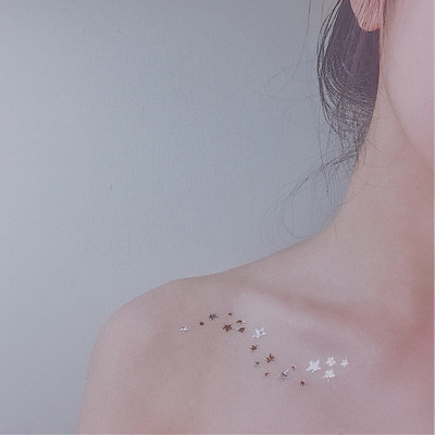 9元包邮纹身贴烫金银男女防水仿真持久五角星星星锁骨手脚刺青