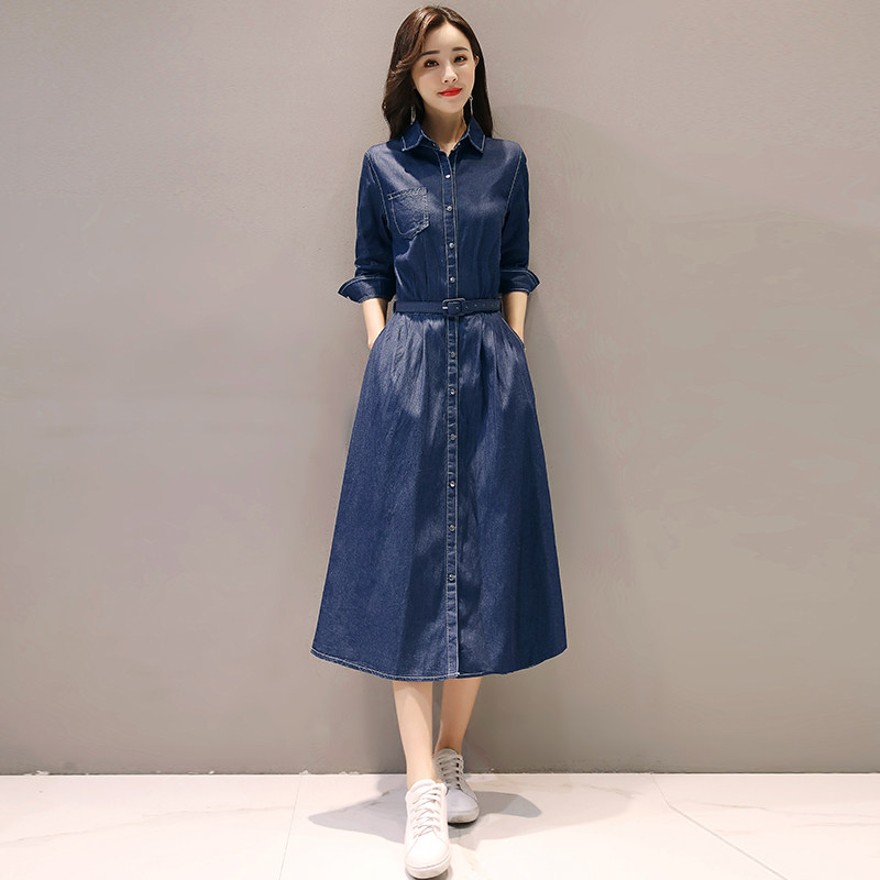 欧洲站2018春夏新款ccdd正品牌女装韩版时尚中长款牛仔连衣裙春款