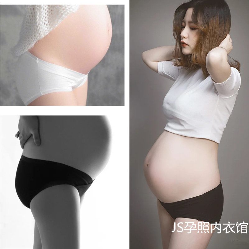 孕妇内裤纯棉低腰无痕黑白色拍照专用孕晚期蕾丝性感写真大码内衣