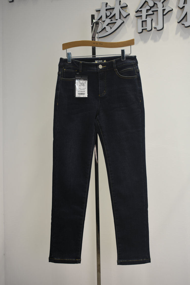梦舒雅女裤2026秋春季新款10389228专柜高腰弹力修身直筒牛仔拉绒