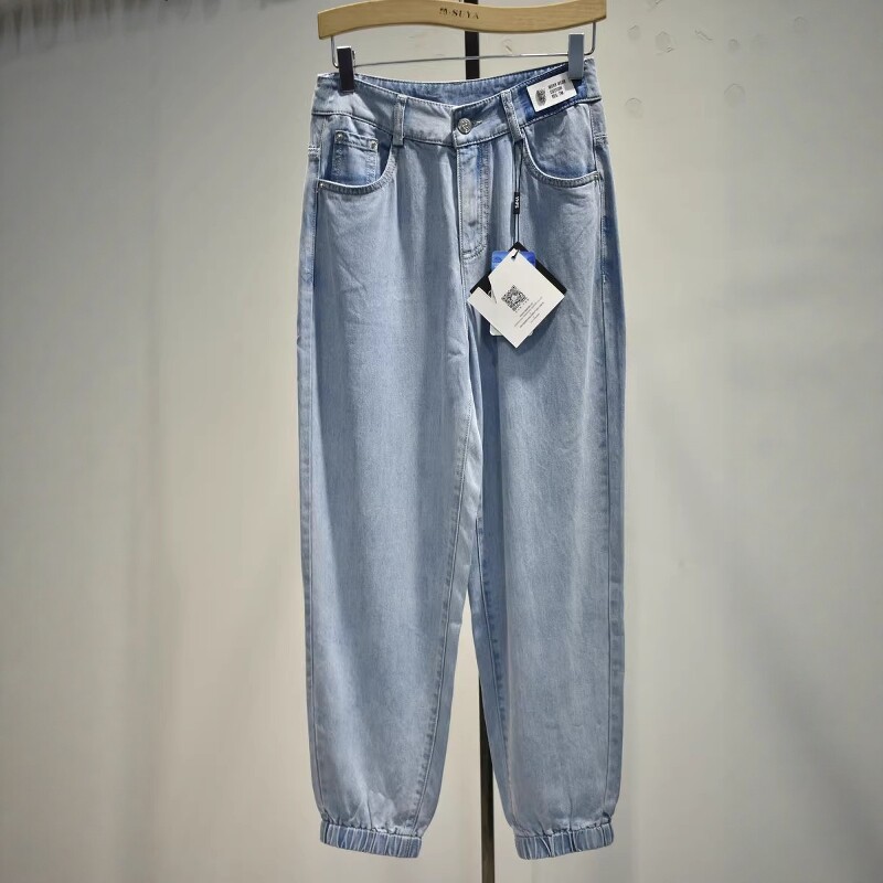 品牌女装女裤2026夏季63368专柜修身时尚休闲松紧腰运动牛仔裤