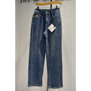 开衩直筒牛仔裤 秋奕品牌女裤 63506高腰显瘦时尚 新款 2026年春季