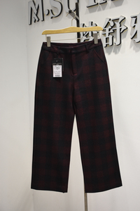 梦舒雅2023正品秋冬新款女裤休闲潮流新品格子阔腿裤19588621