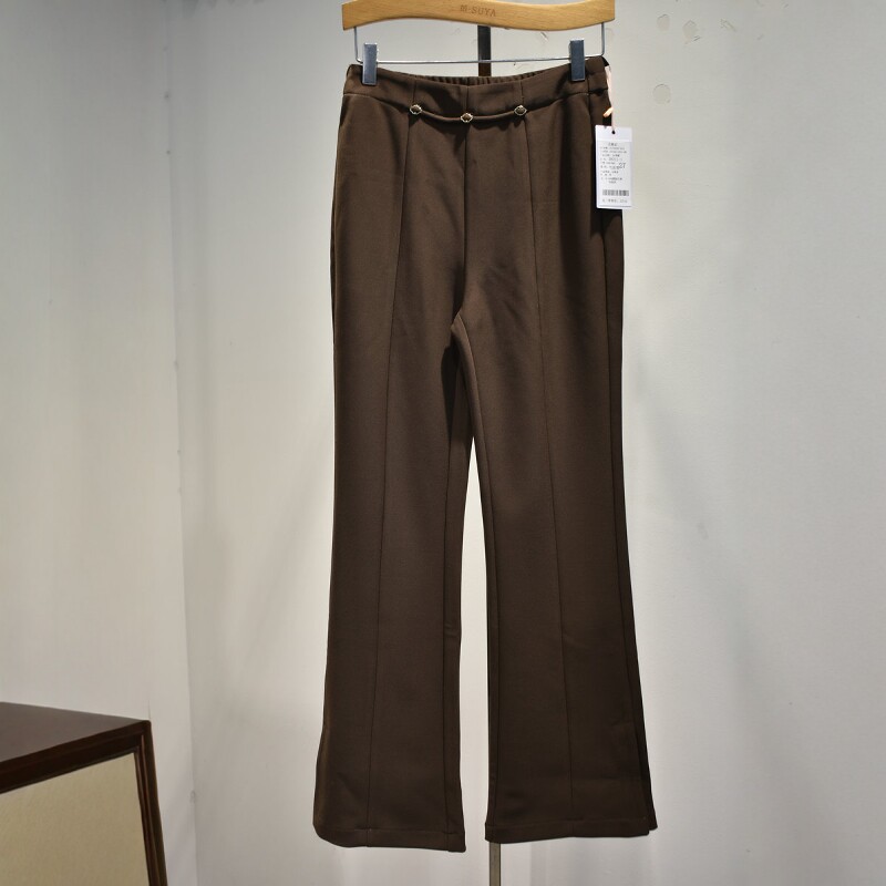 杜鹃鸟女裤2026春季D8211专柜垂感弹力腰修身职业喇叭裤