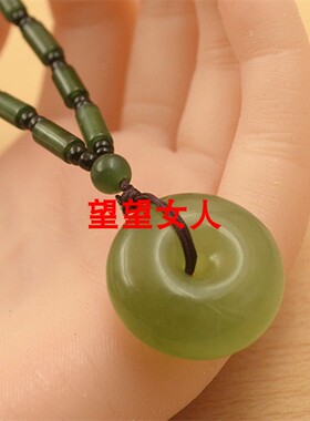 岫玉180料深绿色圆柱圆珠项链