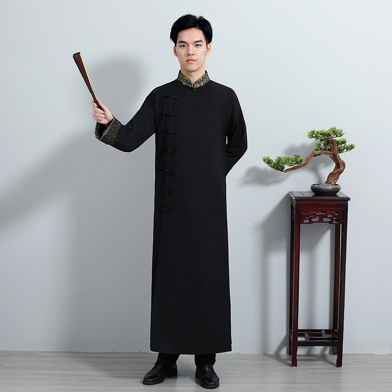 2020新款相声马褂中式男古装四面弹宽松民国伴郎服装立领长衫古风