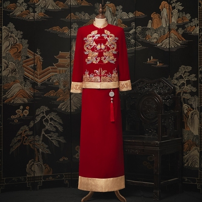 男士秀禾服接亲服敬酒服高档丝绒