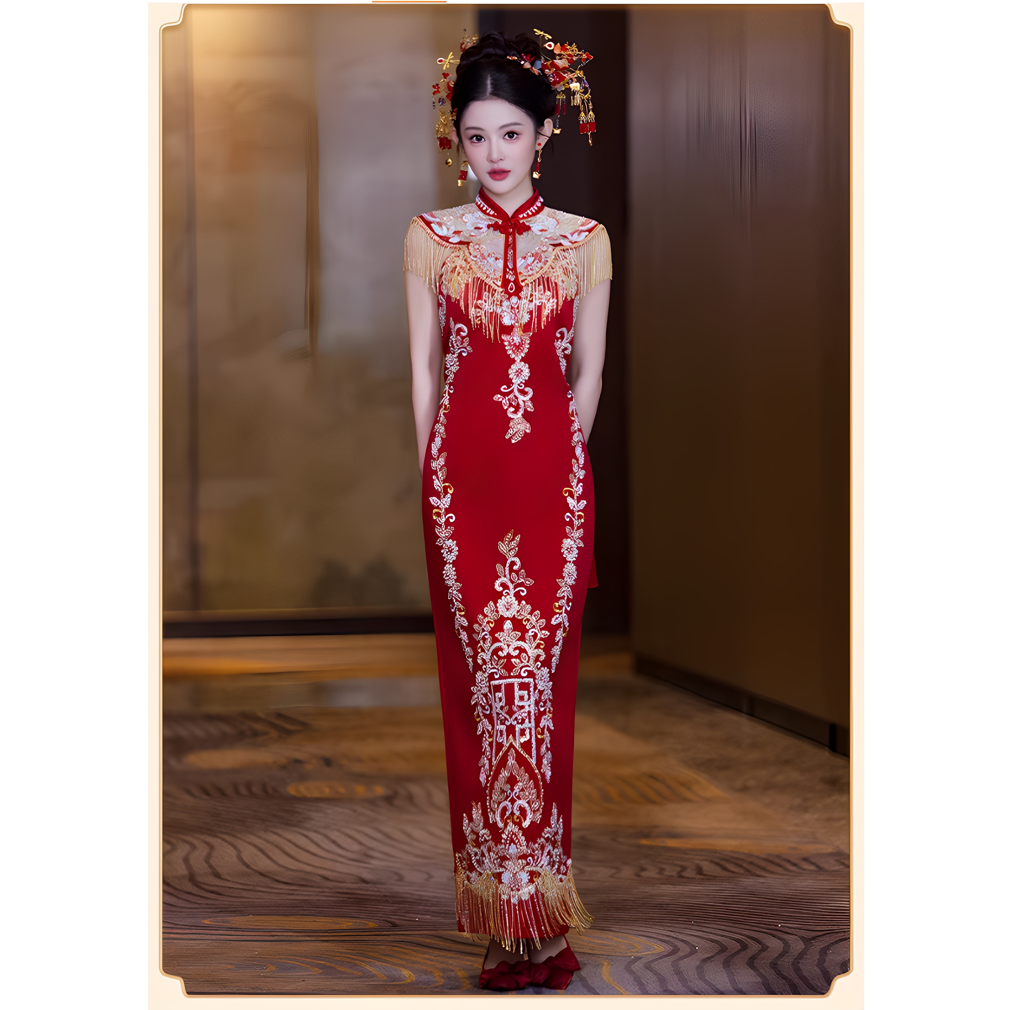 重工旗袍披肩秀禾服婚服2025新款结婚订婚礼服裙新中式敬酒服新娘