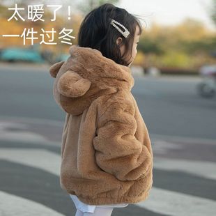 宝宝儿童冬装男童秋冬款女童毛毛连帽外套加绒加厚棉服小男孩衣服