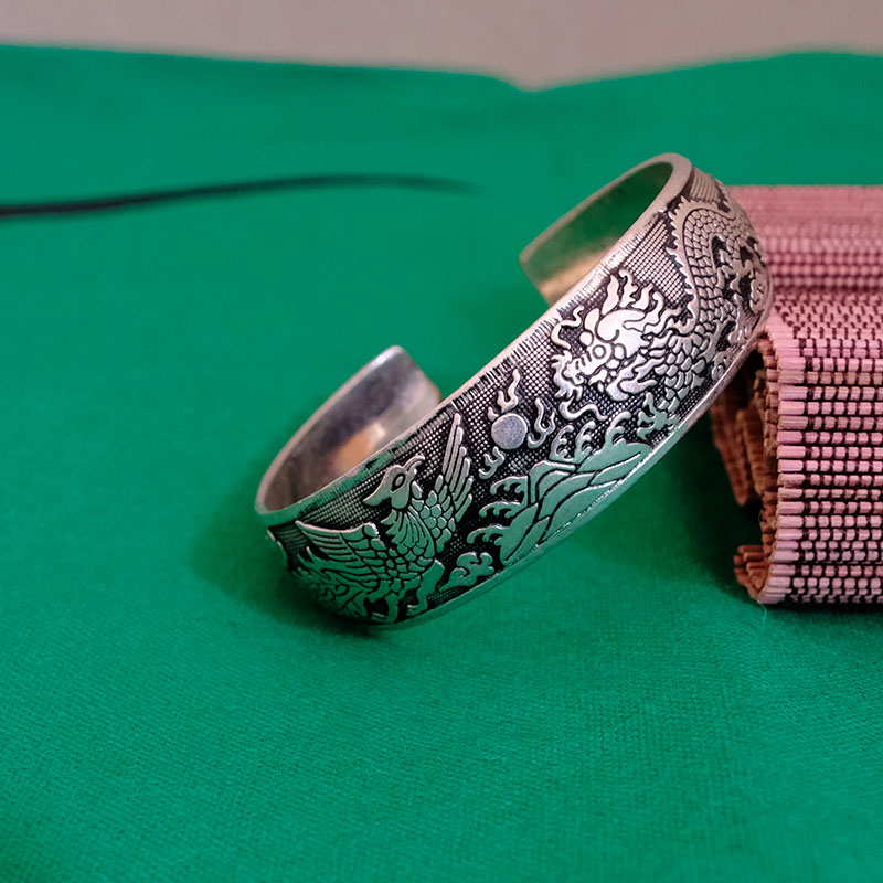 龙凤复古苗银宽手镯民族风雕花合金手环波西米亚开口可调节手饰品