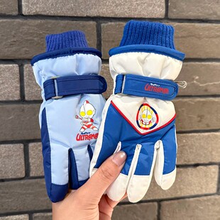 奥特曼小孩滑雪手套冬季保暖防寒小童玩雪男孩打雪仗学生骑行防滑